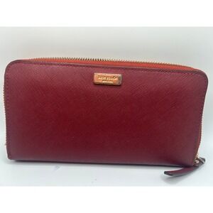 Kate Spade New York Burgundy Saffiano Leather Zip Around Continental Wallet#463